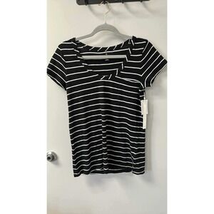 CASLON Women's XS‎ Black & White Striped V-Neck Short Sleeve T-Shirt Top
